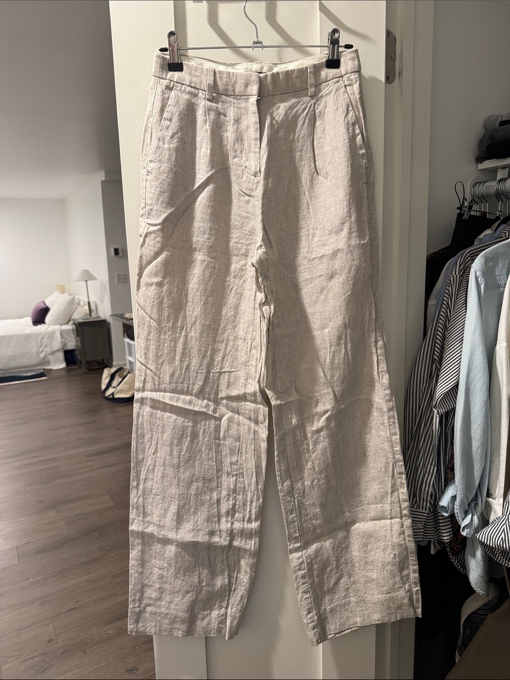 J.Crew Essential Wide Leg Pant Linen Blend Straight-Leg Pants in Light Beige